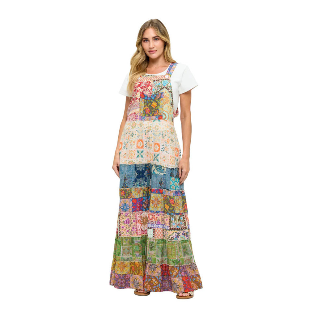 26857 M Yak & Yeti Boho Overall Floral Blossom Patchwork Various Sizes